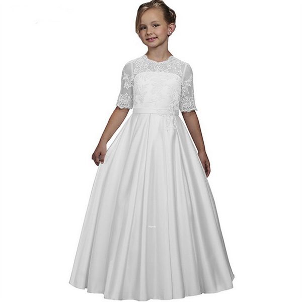 Vestido de niña de encaje de gasa bohemia largo para boda boho a-line halter halter kids dama de honor vestido formal parte de cumpleaños