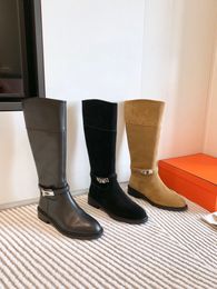 botas largas Zapatos de mujer Botas altas hasta la rodilla de punto de invierno Zapatos Chelsea atractivos Bota gruesa Moda de gamuza de cuero genuino Zapatos de calidad SUPERIOR Botas de montar a caballo Stivali