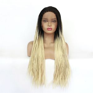 Perruque Lace Front Wig synthétique tressée longue boîte, mélange de couleurs, perruques tressées naturelles de simulation de cheveux humains 19918 – 613
