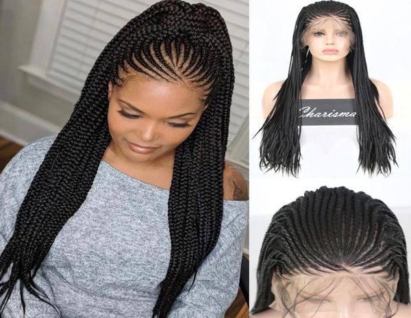 Perruque Lace Front Wig synthétique sans colle, tresses longues en boîte, perruques tressées résistantes à la chaleur pour femmes avec cheveux de bébé, perruques de Cosplay 1978187