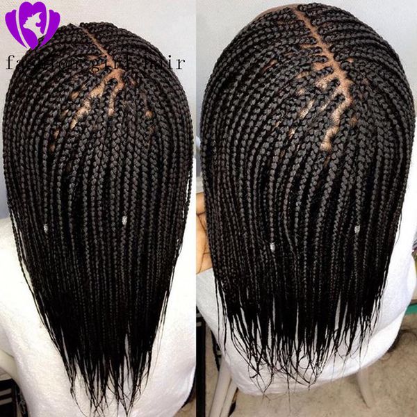 Pelucas frontales de encaje sintético largos trenzados con caja de cabello para bebés peluca trenzada para mujeres negras