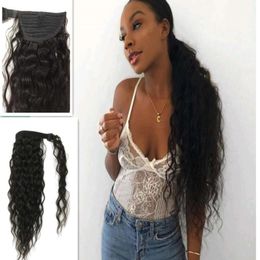 Largo brasileño rizado cordón cola de caballo postizo afro puff cabello humano cola de caballo clip en extensiones de cabello humano 160g3949098