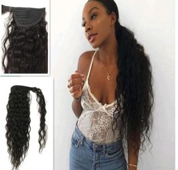 Long brasileño Curly Drawingtail Ponytail Beate Afro Puff Human Hair Pony Tail Clip en extensiones de cabello humano 160G9551462
