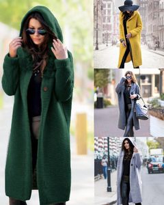 Lange vest vrouwen herfst winter massief oversized hooded cardigans vrouwelijk houden warme trui losse wol gebreide jas Y200722