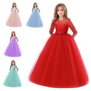 Vestidos largos de verano informales para adolescentes, niñas, disfraces, encaje, ropa para niños, fiesta de princesa, flor, niños, lazo colorido, ropa de boda 20220225 H1