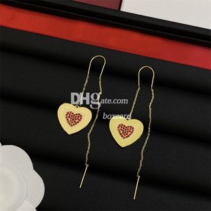 Boucles d'oreilles à longue chaîne pour filles, boucles d'oreilles en forme de cœur, de luxe plaqué or, avec boîte cadeau