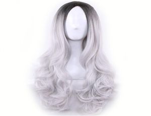 Perruque Cospaly longue pas cher Harajuku Lolita perruque noir ombré gris vague de corps cheveux synthétiques mélange de couleurs perruques pour femmes perruque synthétique 6852677