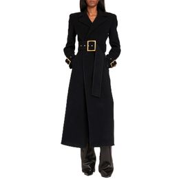 Veste en laine de créateur long manteau, trench trench couche couche à manches longues ceinture coton laine de laine de coton couleurs de couleur solide slim noir s 2xl trench trench coat