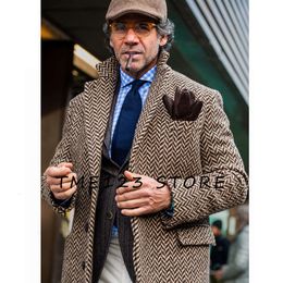 Long manteau à héringbone occasionnel Business French Street Single Breasted V-Neck Men's Mounds Winter Camping Jackets Man Y2k Tops