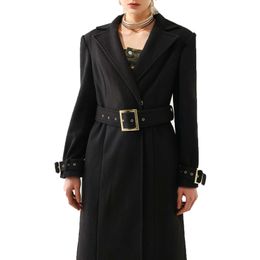 manteau de manteau long designer manteau en laine de laine femme couche couche à manches longues à manches longues coton laine de couleur solide couleurs mince fonctions liées à carrière noire 2xl définir la veste trench coat