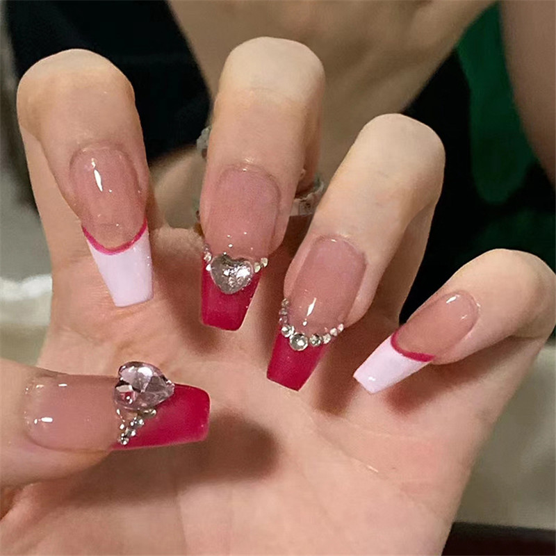 Long Coffin Nails DIY Full Cover Press On Nail Tips Wearable Finished Wavy Line Detachable French Fake Nails With Design