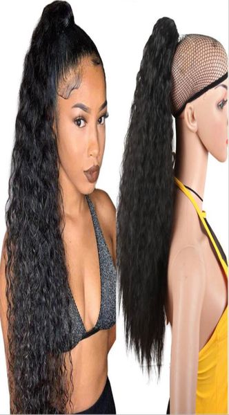 Cola de caballo rizada de maíz largo Piezas de cabello sintético Cinta Cordón ondulado Clip en cola de caballo Extensiones de cabello Piezas de cabello falso 9582691