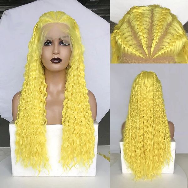 Long cornrow tresses Synthétique Lace Front Perruques pour afrique Femmes Jaune Cheveux Tressé Boîte Tresses Perruque Haute Température Fibre Cheveux Dentelle Perruques