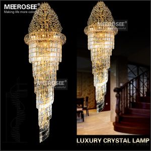 Lange kristallen kroonluchter licht armatuur klassiek gouden chroom hotel kristal hanglamp voor de lobby trap gang 100% garantie D800 H2400mm