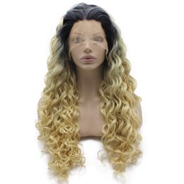 Perruque Lace Front ombrée longue et bouclée 613 blonde avec des cheveux en fibre