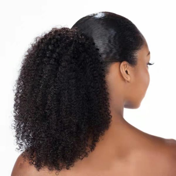 Cola de Caballo de pelo humano con cordón rizado largo, Color Natural, peluca Remy, Clip en extensiones de cabello, coletas para mujeres, 140 gramos
