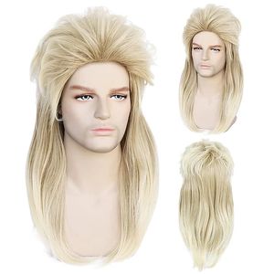 Lange krullende synthetische cosplay 70s pruik blonde simulatie menselijk haar pruiken haarstukjes voor zowel mannen als vrouwen C951