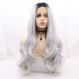 Longues perruques bouclées argent argent America Womens Synthetic Lace Lace Front Wig Glueless Wigs Frontal Perrettes pour femmes LESSE DROWS RESTAUX FIBRE LESSE LACES WIGS