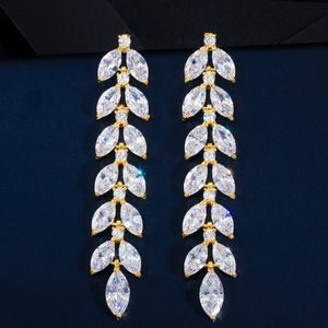 Lange Dangle AAA Cubic Zirconia Leaf Oorbel Ontwerper Voor Vrouwen Koper Oorbellen Luxe Sieraden 62mm Wit CZ 18K Goud Zilver Oorbel Meisjes Vriend Valentijnsdag Gift