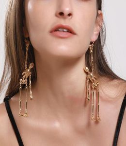 Lange Dange skelet charme oorbellen hangers goud vergulde Zuid -Amerikaanse legering oorrang sieraden voor vrouwen Halloween Party Gift4261309