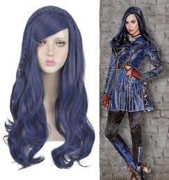 Longues tresses ondulées bleu foncé femmes perruques Descendants 2 Evie Cosplay perruque MM8485285