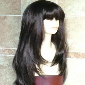 pelucas de peluca en capas de moda de cabello liso marrón oscuro largo para mujeres