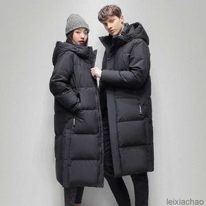 Doudoune longue hommes hiver chaud couleur unie à capuche manteaux épais canard Parka femmes vestes manteau extérieur coupe-vent Couple amoureux vêtements grande taille 5xl