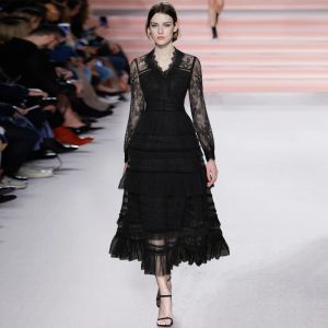 Lange kledingontwerper Nieuwe hoogwaardige Boheemse Boemische lente herfst damesmode feest elegante v-hals sexy runway kanten jurken