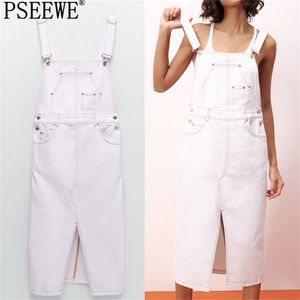 Robe Longue Femmes Blanc Tablier Midi Denim Femme Été Basique Bleu Dos Nu Bretelles Débardeur Décontracté es 210519