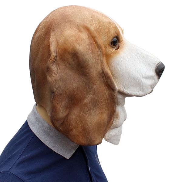 Orejas largas Basset Foxhound Cabeza de perro Máscara de látex Fiesta de disfraces Cosplay Props Adulto Cara completa Lindo Animal Hunter Cachorro Máscaras Regalo