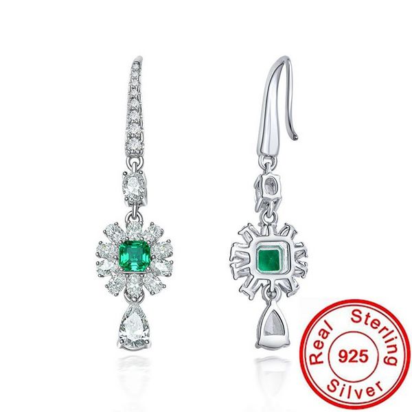 Longues boucles d'oreilles en diamant émeraude 100% réel 925 en argent sterling fête mariage boucles d'oreilles pour les femmes bijoux de fiançailles de mariée