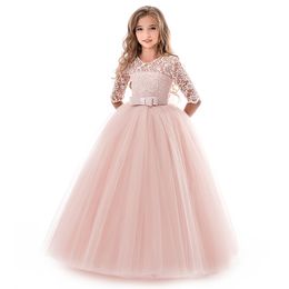 Longue Robe De Soirée Robes De Fille De Fleur Adolescent Mariage Communion Dentelle Manches Enfants Vêtements 9 10 12 14 Ans Tenues D'anniversaire Y19061801