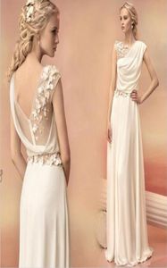 Robes de soirée longues 2016 mariée princesse Banquet dentelle mousseline de soie robe de bal déesse grecque élégante fleur dos nu grande taille formelle Dr3447912