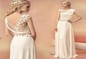 Lange Avondjurken 2016 Bruid Prinses Banket Kant Chiffon Galajurk Griekse Godin Elegante Ruglooze bloem Plus Size Formeel Dr5660203