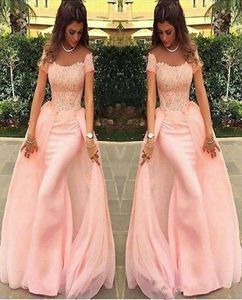 Longues robes de soirée 2021 sirène Abendkleider en dentelle bébé rose de bal formel robe de soirée arabe robe de soirée5565873