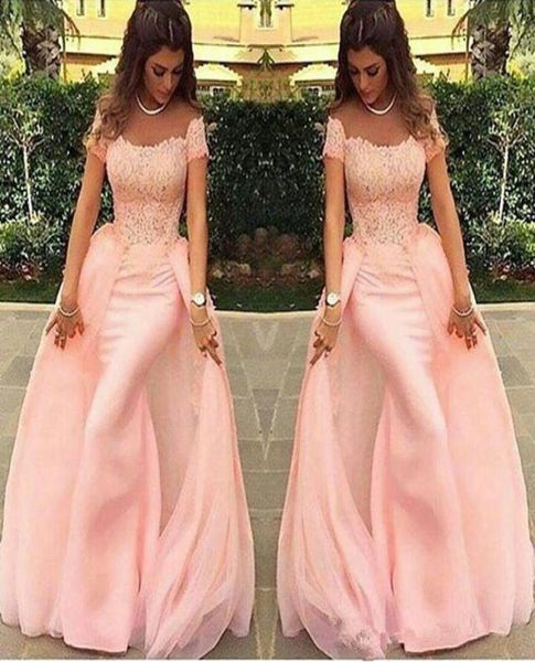 Longues robes de soirée 2021 sirène Abendkleider en dentelle bébé rose de bal formel robe de soirée arabe robe de soirée5565873