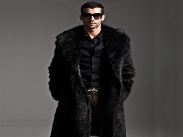 Men de pelaje de piel sintética larga chaqueta de piel de invierno para hombres punk chaquetas parka parka overpas de cuero de longitud completa.