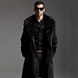 Lange faux bontjas mannen winterjack heren punk parka jassen volledige lengte lederen overjassen mannelijke manteau plus maat