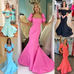 Robe de bal longue ajustée 2k24 avec manches ballon, sirène, concours de beauté, soirée formelle d'hiver, piste de gala, cravate noire, robe Oscar Hoco, taffetas Aqua corail rose lilas