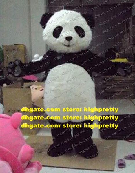 Longue fourrure Bearcat Ailuropus Panda Bear Mascot Costume Mastre avec les yeux noirs Round Tête Adulte n ° 179 Navire gratuit