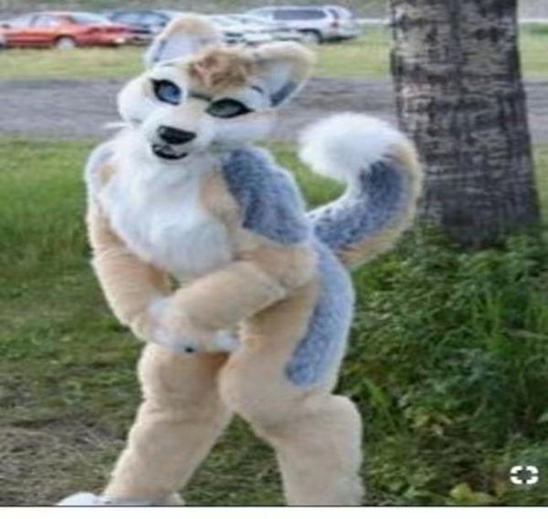 Long Fur Beige Husky Dog Fox Mascot Costume Fursuit Fancy Dishom Offits7380323