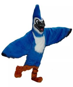 Costume de mascotte d'aigle bleu à fourrure longue Furry Hawk Fursuit Halloween Vêtements de Noël Déguisements