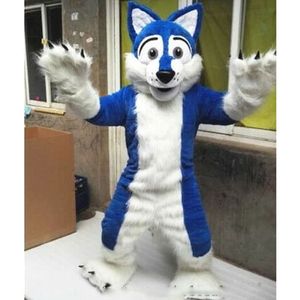 Long Fur Blue Husky Dog Mascot Costume Top Cartoon Anime THEME CARNIVAL UNISEX ADULTES Taille de Noël Fête d'anniversaire