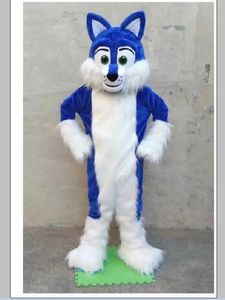 Costume de mascotte en fourrure longue bleue Husky, Costume de fête d'anniversaire