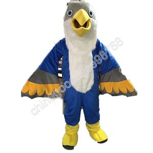 Costume de mascotte d'oiseau blanc et bleu en fourrure longue, robe de soirée fantaisie d'Halloween et de Noël, tenue de personnage de dessin animé, tenue de carnaval unisexe pour adultes