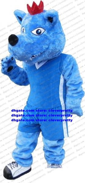 Disfraz de Mascota de lobo azul de piel larga, traje de personaje de dibujos animados para adultos, traje de actividades espirituales familiares, hermoso zx1561