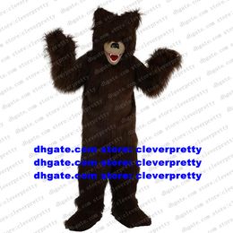 Costume de mascotte d'ours brun à fourrure longue Grizzly Bear Ursus arctos Personnage de dessin animé Boutique Présent Affection Expression zx593