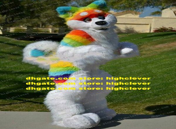 Long Fur Furry Rainbow Husky Dog Wolf Fox Fursuit Mascot Costume Adult Cartoon Characon Night Party Open A Business ZX29881565451