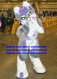 Long Fur Gray Husky Dog Mascot Kostuum Fox Wolf Fursuit Hurry Adult Catoon Character Community Activiteiten spelen Games ZX2995