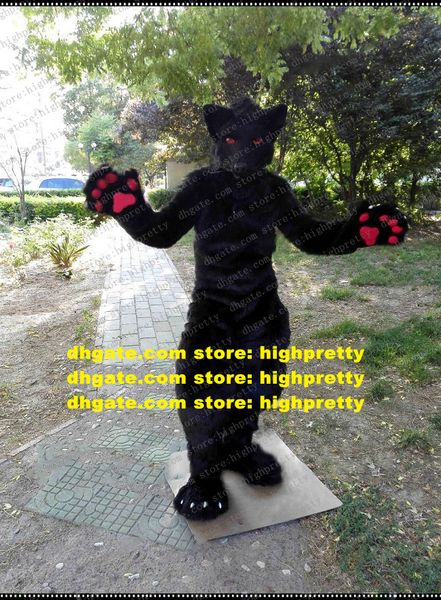 Disfraz de mascota de lobo negro de piel larga para Halloween, hombre lobo de ojos rojos, personaje de dibujos animados para adultos, fiesta navideña, vestido en vivo zz7893